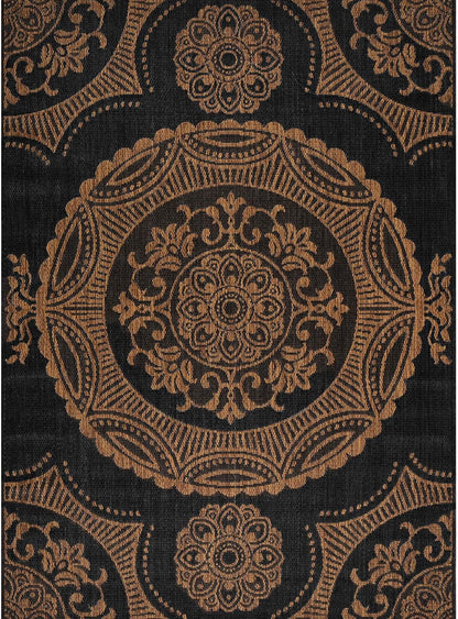 Medallion Outdoor Rug 9x12 Washable Outside Carpet for Indoor Patio Porch Waterproof Easy Cleaning Non Shedding Area Rugs Nut Brown 9 x 12