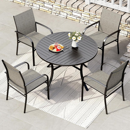 HERA'S HOUSE Round Patio Dining Set, 5 Piece Outdoor Metal Table and Chairs Set for Lawn Garden Backyard Deck