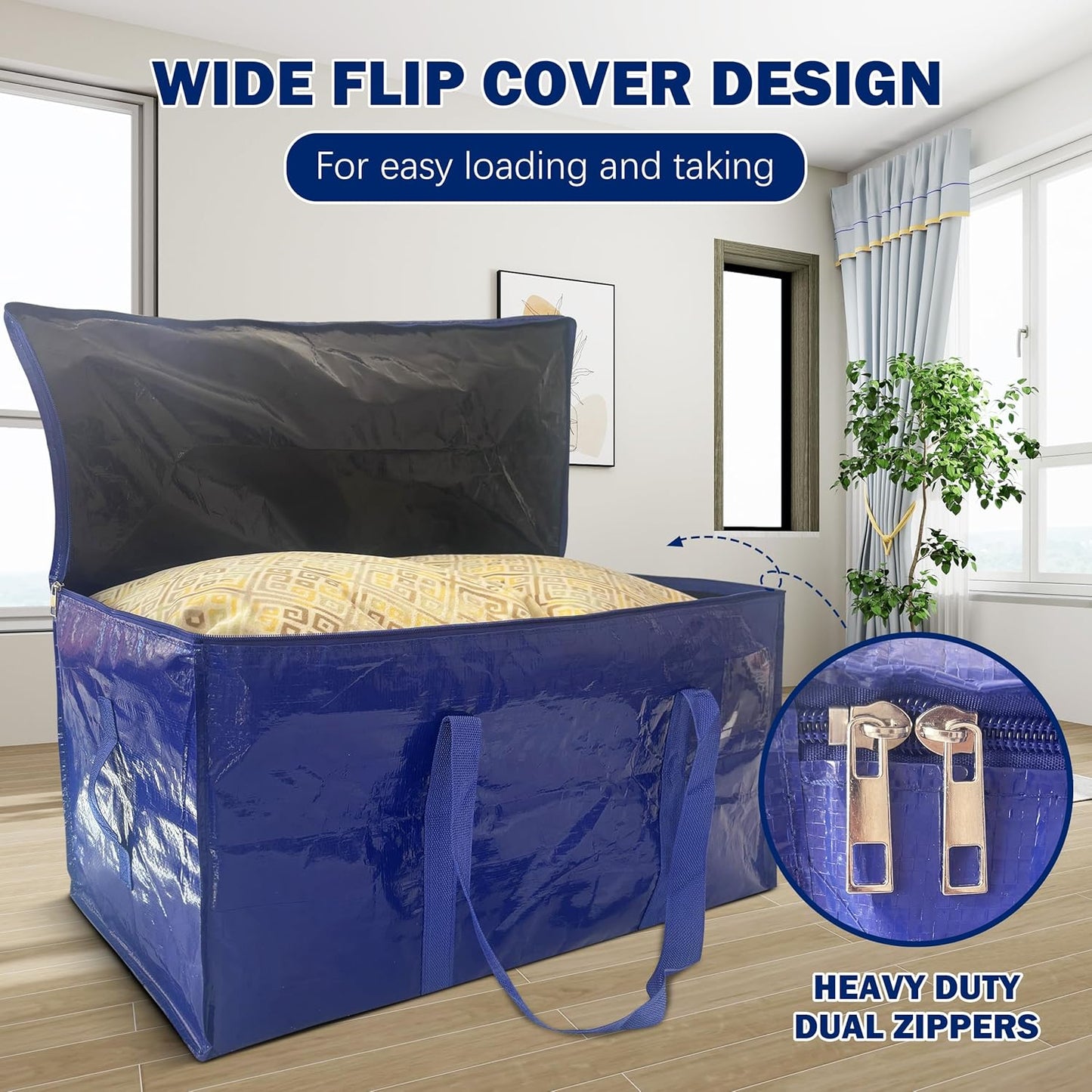16 Pack Extra Heavy Duty Large Moving Bags with Strong Zipper & Carrying Handles, Sturdy Clothes Storage Bags Totes Bins, Packing Moving Boxes College Supplies, Dark Blue - 40 gal