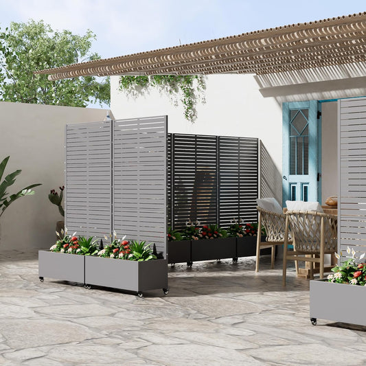 Casaphoria Metal Raised Garden Bed with Trellis and Wheels, 72"x35"x16" Planter Box for Climbing Plants, Vegetables & Vines, Features Drainage Holes and Privacy Screen (Grey-Louvered)