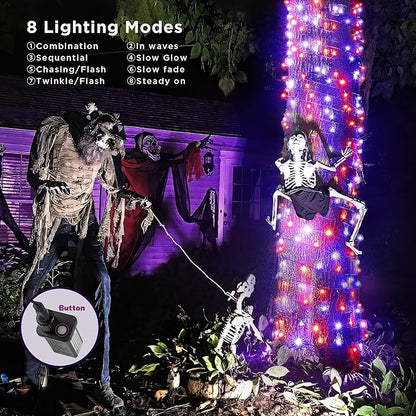 BlcTec Halloween Lights 300 LED 108FT Halloween String Lights with 8 Modes, UL Certified, Connectable, Waterproof, Timer for Outdoor Indoor Yard, Porch, Trees, Haunted House Decorations, Orange Purple