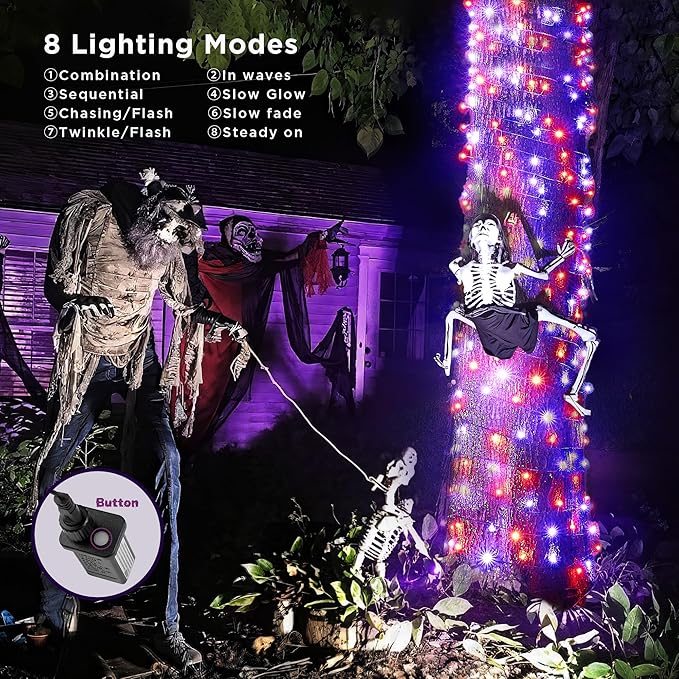 BlcTec Halloween Lights 500 LED 174FT Halloween String Lights with 8 Modes, UL Certified, Connectable, Waterproof, Timer for Indoor Potdoor Yard, Porch, Trees, Haunted House Decorations, Orange Purple