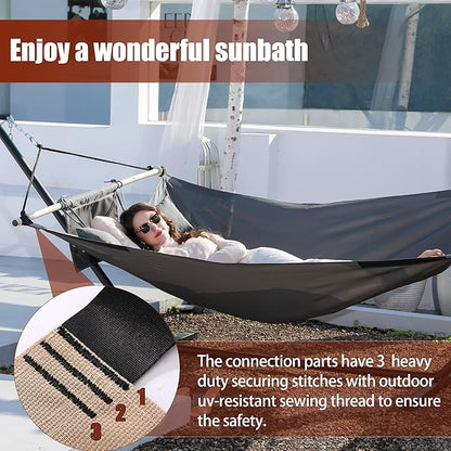 TegerDeger Anti-flip 12FT Hammock Large Hammock 450LB Capacity with Iron Spreader Bar & Nylon Rope for Outside, Patio, Garden, Backyard, Beach - Gray
