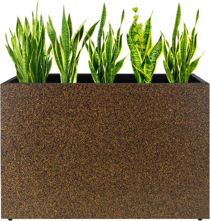 Metal Planter Box Rectangular Planter, 35.5" Lx 10" Wx 28" H Terrazzo Brown Large Planters with Drainage Holes, Galvanized Steel Tall Planters for Patio/Porch
