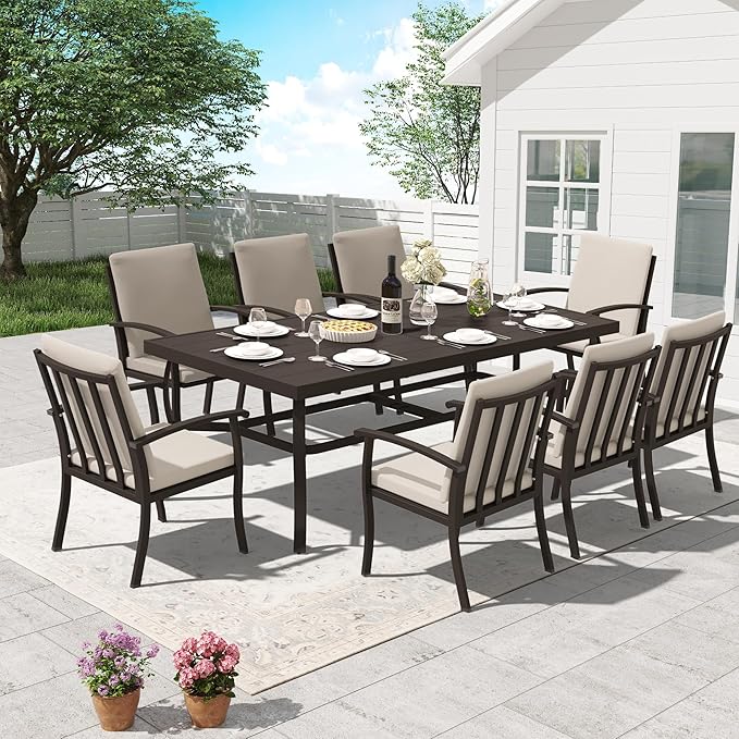 HAPPATIO Aluminum 9 Piece Patio Dining Set - Aluminum Outdoor Dining Set for 8, Patio Dining Table and Chairs Set, Patio Furniture with Table and Chairs (Black)