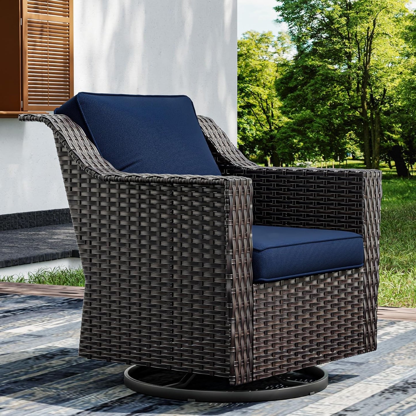 Joyside Outdoor Swivel Chair, Patio Swivel Chairs with Wide Armrest and Thick Cushions, Upgraded Large Size for Backyard, Garden, Poolside