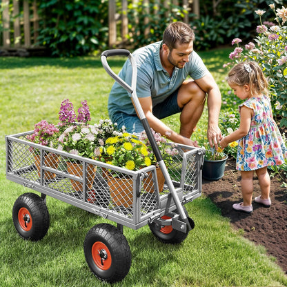 Heavy Duty 900 lbs Capacity Mesh Steel Garden Cart - 10" Pneumatic Tires, 180° Rotating Handle, Removable Sides, 4 CU'FT Utility Wagon for Yard & Garden