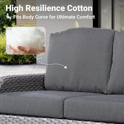 ovios 4 Pieces Patio Furniture Set, Outdoor Wicker Sofa with Coffee Table, Chairs, All Weather High Back Rattan Loveseat Couch with Comfy Cushions, Black