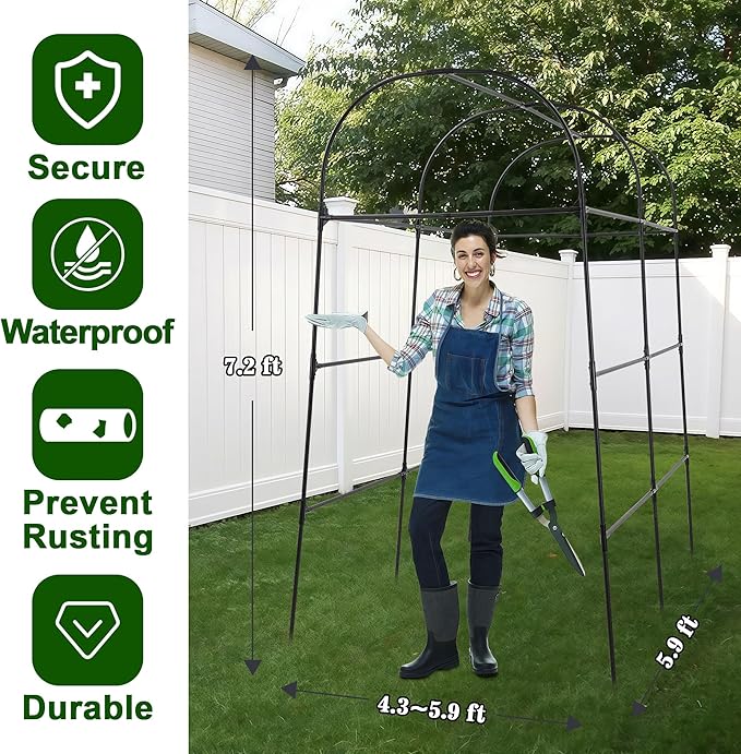 Garden Arch Trellis for Climbing Plants Outdoor 7.2 ft Height Large Tunnel Trellis Support for Vegetables Plant Cucumber Trellis for Garden Raised Bed, Black