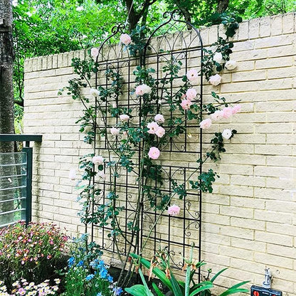 2 Pack Metal Garden Trellis 86.7" H Garden Fence Rustproof Trellis for Climbing Plants Support Roses Flower Outdoor Lawn, Black 7.2 FT Tall