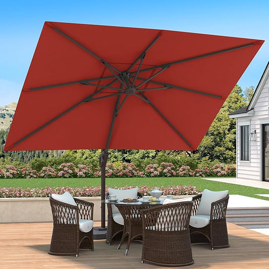 9' X 12' Cantilever Patio Umbrella 360°Rotation Rectangular Outdoor Large Offset Umbrellas Heavy Duty Windproof for Garden Deck Pool Backyard, Red