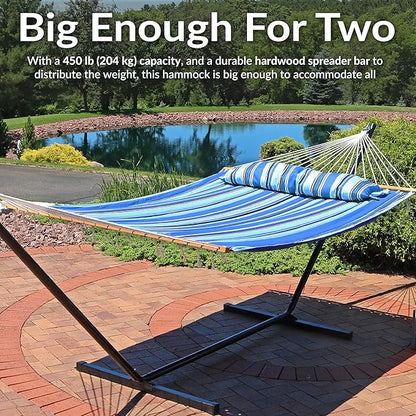 Sunnydaze Quilted Outdoor Hammock with Spreader Bars - Heavy-Duty 450-Pound Capacity Double Hammock for Outside - Misty Beach