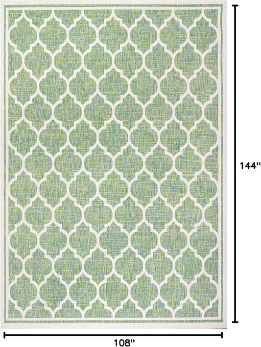 Eyely BMS109I-9 Santa Monica Trebol Moroccan Trellis Textured Weave Indoor/Outdoor Area Rug Coastal;Bohemian, Bedroom, Backyard, Patio, Easy-Cleaning, Non-Shedding, 9 X 12, Cream/Green
