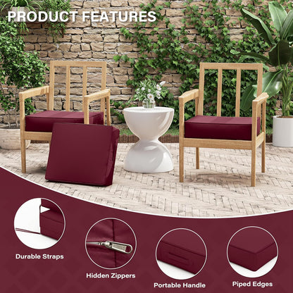 Patio Chair Cushions 18.5 X 16 X 4 Inch Waterproof Outdoor Seat Cushions for Patio Furniture, Outdoor Sofa Couch Pads with Ties & Handle, Set of 2, Burgundy