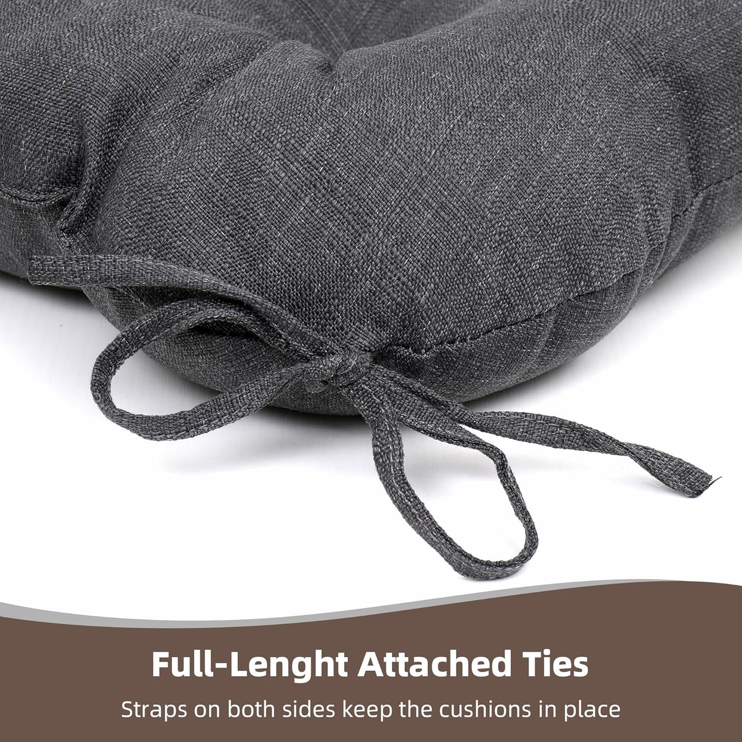 RACE LEAF Outdoor Seat Cushions Set of 2, 17" x 17" Square Patio Cushions, Plump Filling Tufted Water-Resistant Olefin Chair Seat Cushion with Ties for Non-Slip Support, Gray