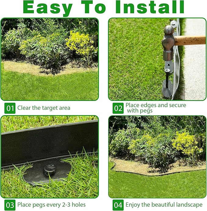 Garden Edging Border,Plastic Edging for Landscaping,Flower Bed, Paver and Lawn Edging Border (4Inchx100FT-2, Black)