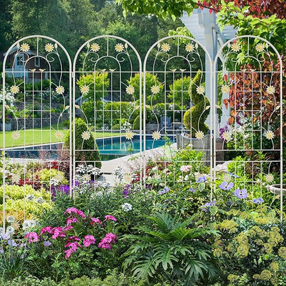 LZRS 4 Pack 71x20in Rustic Iron Arch Decoration Garden Trellis with Black Metal Coating – Perfect for Supporting Climbing Plants Outdoor, Roses, Vines, Flowers, and Vegetables.
