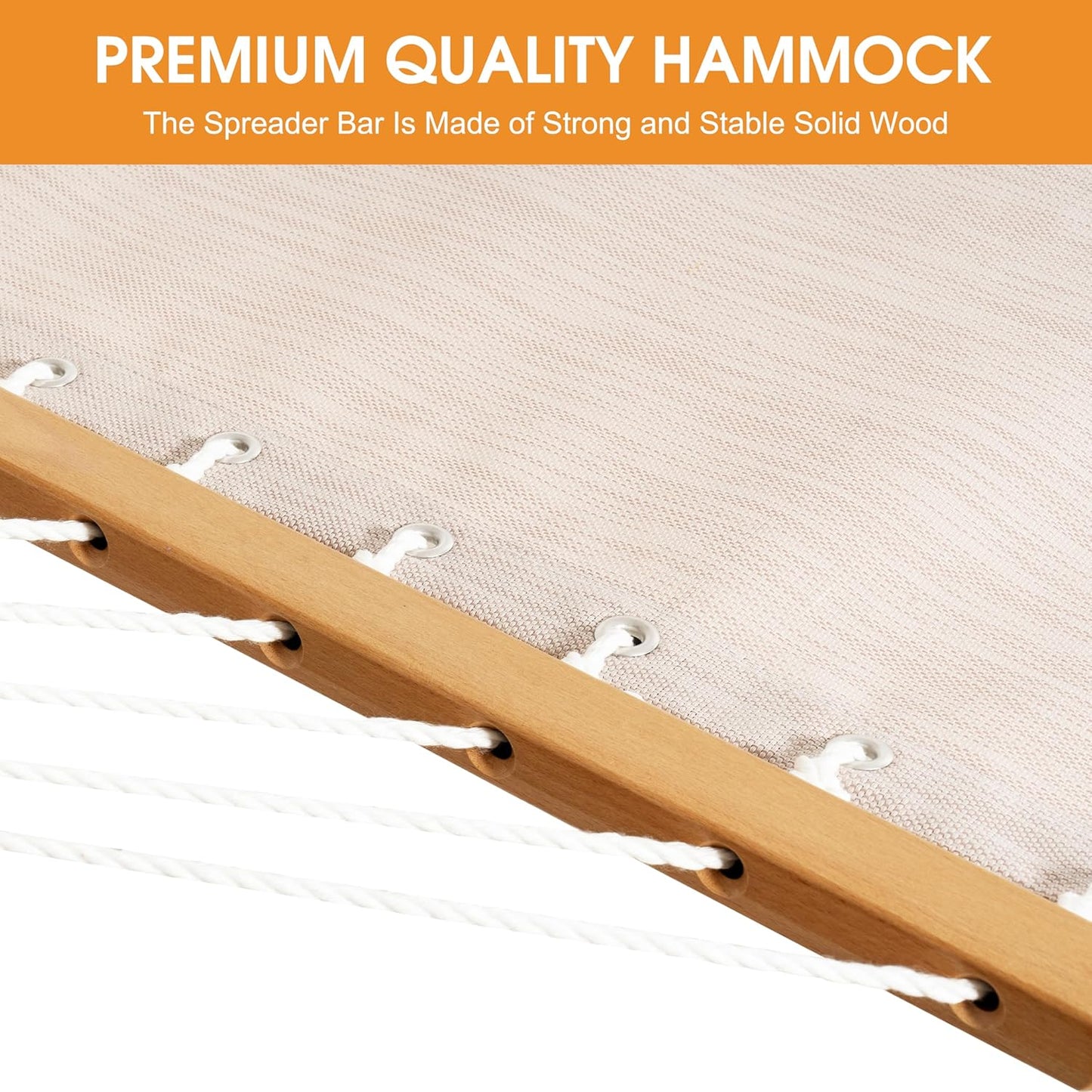 Lazy Daze Hammocks 11 FT Double Outside Hammock Quick Dry Olefin Fabric Hammock with Spreader Bar & Side Pocket for Outdoor Poolside Backyard 450 lbs Capacity, Beige