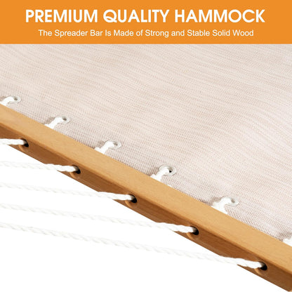 Lazy Daze Hammocks 11 FT Double Outside Hammock Quick Dry Olefin Fabric Hammock with Spreader Bar & Side Pocket for Outdoor Poolside Backyard 450 lbs Capacity, Beige