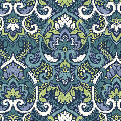 Arden Seat Cushion, 21 x 21, Rain-Proof, Fade Resistant, Cushion for Patio Dining, Adirondack, and Outdoor Chairs Sapphire Aurora Blue Damask