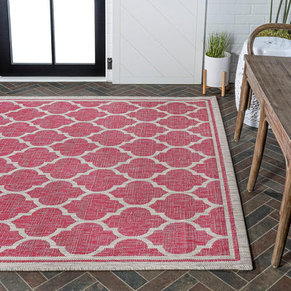 Eyely BMS109H-4 Santa Monica Trebol Moroccan Trellis Textured Weave Indoor/Outdoor Area Rug Coastal;Bohemian, Bedroom, Backyard, Patio, Easy-Cleaning, Non-Shedding, 4 X 6, Fuchsia/Light Gray