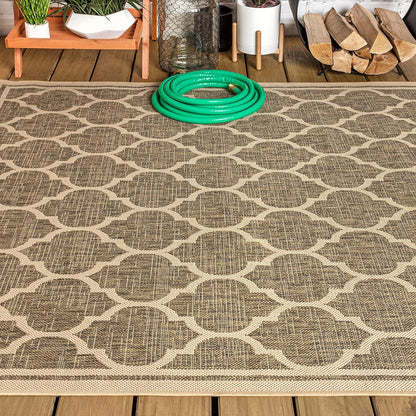 Eyely BMS109A-8 Santa Monica Trebol Moroccan Trellis Textured Weave Indoor/Outdoor Area Rug Coastal;Bohemian, Bedroom, Backyard, Patio, Easy-Cleaning, Non-Shedding, 8 X 10, Brown/Beige