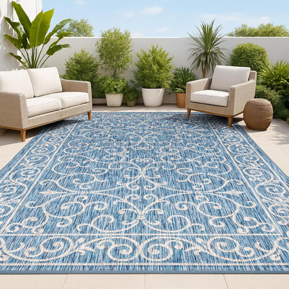 JONATHAN Y SMB106D-3 Charleston Vintage Filigree Textured Weave Indoor/Outdoor Navy/Gray 3 ft. x 5 ft. Area Rug, Classic,Easy-Cleaning,HighTraffic,LivingRoom,Backyard, Non Shedding