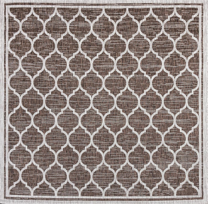 Eyely BMS109B-5SQ Santa Monica Trebol Moroccan Trellis Textured Weave Indoor/Outdoor Area Rug Coastal;Bohemian, Bedroom, Backyard, Patio, Easy-Cleaning, Non-Shedding, 5' Square, Espresso/Taupe