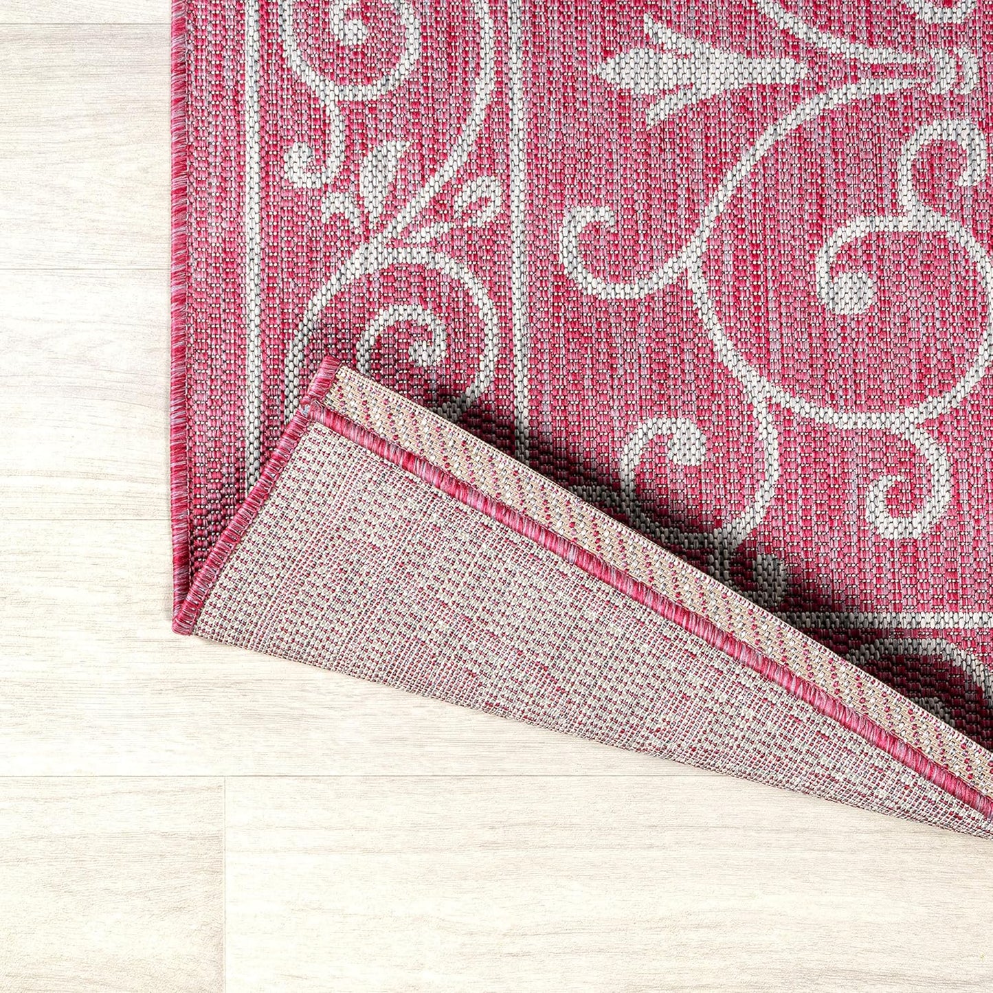 JONATHAN Y SMB106J-3 Charleston Vintage Filigree Textured Weave Indoor Outdoor Area Rug, Classic Traditional Easy-Cleaning,Bedroom,Kitchen,Backyard,Patio,Non Shedding, 3 X 5, Fuchsia/Light Gray