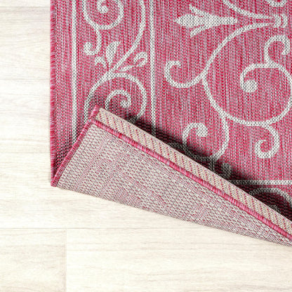 JONATHAN Y SMB106J-4 Charleston Vintage Filigree Textured Weave Indoor Outdoor Area Rug, Classic Traditional Easy-Cleaning,Bedroom,Kitchen,Backyard,Patio,Non Shedding, 4 X 6, Fuchsia/Light Gray