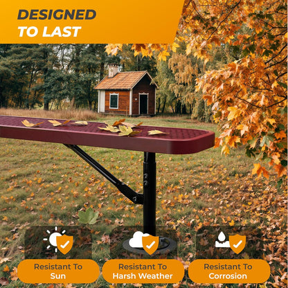 Heavy-Duty Outdoor Metal Bench, Thermoplastic-Coated, Surface, Weatherproof, Commercial-Grade for Parks, Gardens, Patios, Stores & More (6 Ft - Surface, Red)