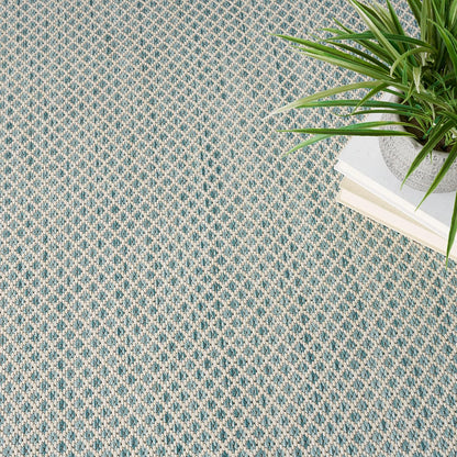 Nourison Home Courtyard Indoor/Outdoor Ivory/Aqua 4' x Round Area Rug, Easy Cleaning, Non Shedding, Bed Room, Living Room, Dining Room, Backyard, Deck, Patio (4 Round)