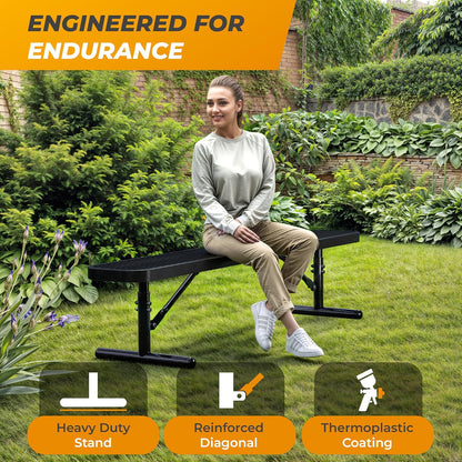 Heavy-Duty Outdoor Metal Bench, Thermoplastic-Coated, Portable, Weatherproof, Commercial-Grade for Parks, Gardens, Patios, Stores & More (6 Ft - Portable, Black)