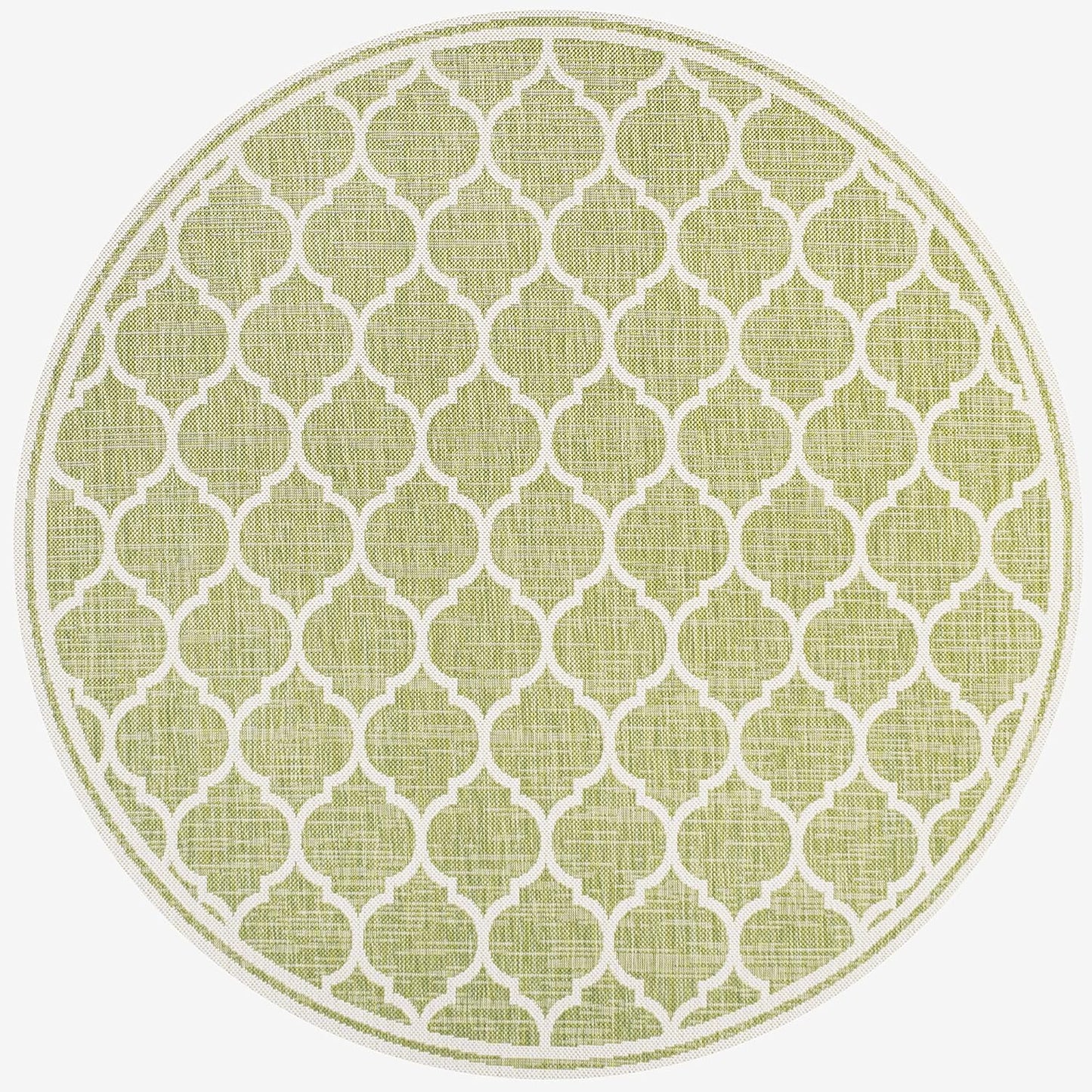 Eyely BMS109G-5R Santa Monica Trebol Moroccan Trellis Textured Weave Indoor/Outdoor Area Rug Coastal;Bohemian, Bedroom, Backyard, Patio, Easy-Cleaning, Non-Shedding, 5' Round, Green/Cream