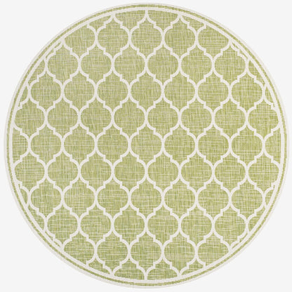 Eyely BMS109G-5R Santa Monica Trebol Moroccan Trellis Textured Weave Indoor/Outdoor Area Rug Coastal;Bohemian, Bedroom, Backyard, Patio, Easy-Cleaning, Non-Shedding, 5' Round, Green/Cream
