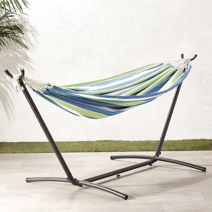 Amazon Basics Double Hammock with 9-Foot Space Saving Steel Stand and Carrying Case, 450 lb Capacity, Oasis Stripe, 110 x 47 x 43 inches