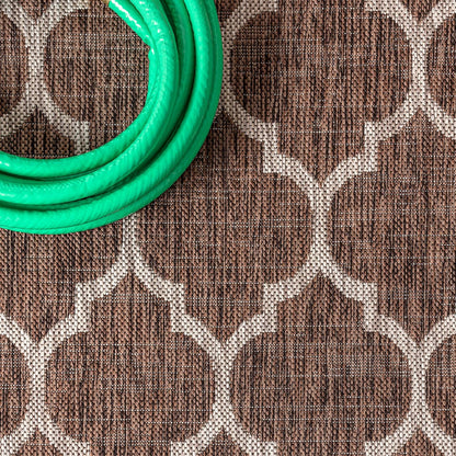 Eyely BMS109B-210 Santa Monica Trebol Moroccan Trellis Textured Weave Indoor/Outdoor Runner Rug Coastal;Bohemian, Bedroom, Backyard, Patio, Easy-Cleaning, Non-Shedding, 2 X 10, Espresso/Taupe