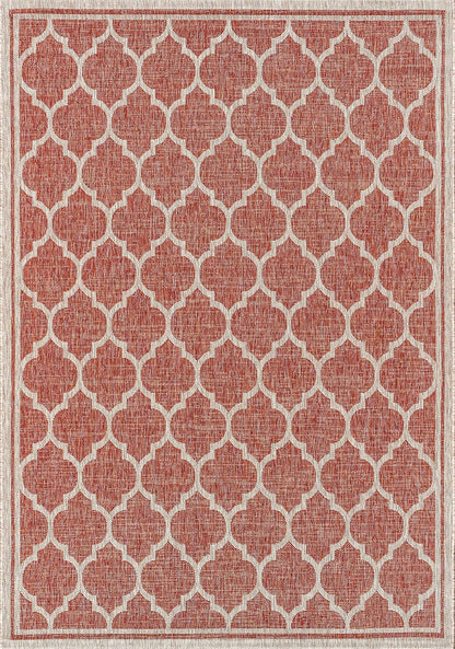 Eyely BMS109C-3 Santa Monica Trebol Moroccan Trellis Textured Weave Indoor/Outdoor Area Rug Coastal;Bohemian, Bedroom, Backyard, Patio, Easy-Cleaning, Non-Shedding, 3 X 5, Red/Beige