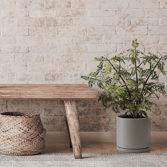 D'vine Dev 6 Inch & 8 Inch Ceramic Planter Pots for Plants with Drainage Hole and Saucer, Medium Plant Pots Set, Grey, 94-G-M-3