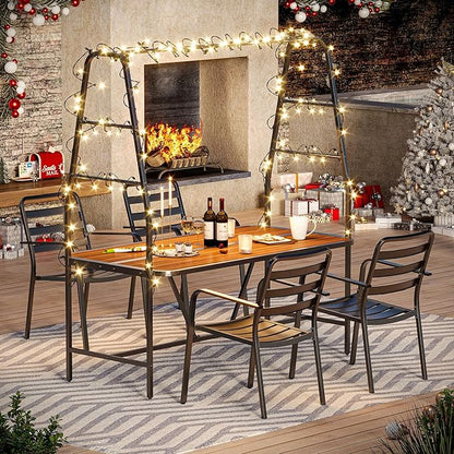 LAUSAINT HOME A-Frame Outdoor Dining Table Set for 4 with 4 Hooks, Patio Furniture Set for Garden, Backyard and Patio, for Family, Holiday and Winter, Black