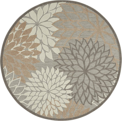 Nourison Aloha Indoor/Outdoor Area Rug 7’10”, Natural, Round Tropical Botanical Easy -Cleaning Non Shedding Bed Room Living Room Dining Room Deck Backyard Patio