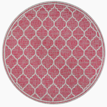 Eyely BMS109H-5R Santa Monica Trebol Moroccan Trellis Textured Weave Indoor/Outdoor Area Rug Coastal;Bohemian, Bedroom, Backyard, Patio, Easy-Cleaning, Non-Shedding, 5' Round, Fuchsia/Light Gray