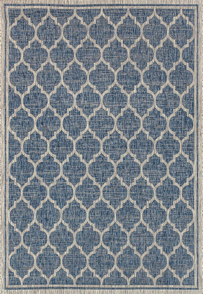 Eyely BMS109D-5 Santa Monica Trebol Moroccan Trellis Textured Weave Indoor/Outdoor Area Rug Coastal;Bohemian, Bedroom, Backyard, Patio, Easy-Cleaning, Non-Shedding, 5 X 8, Navy/Gray