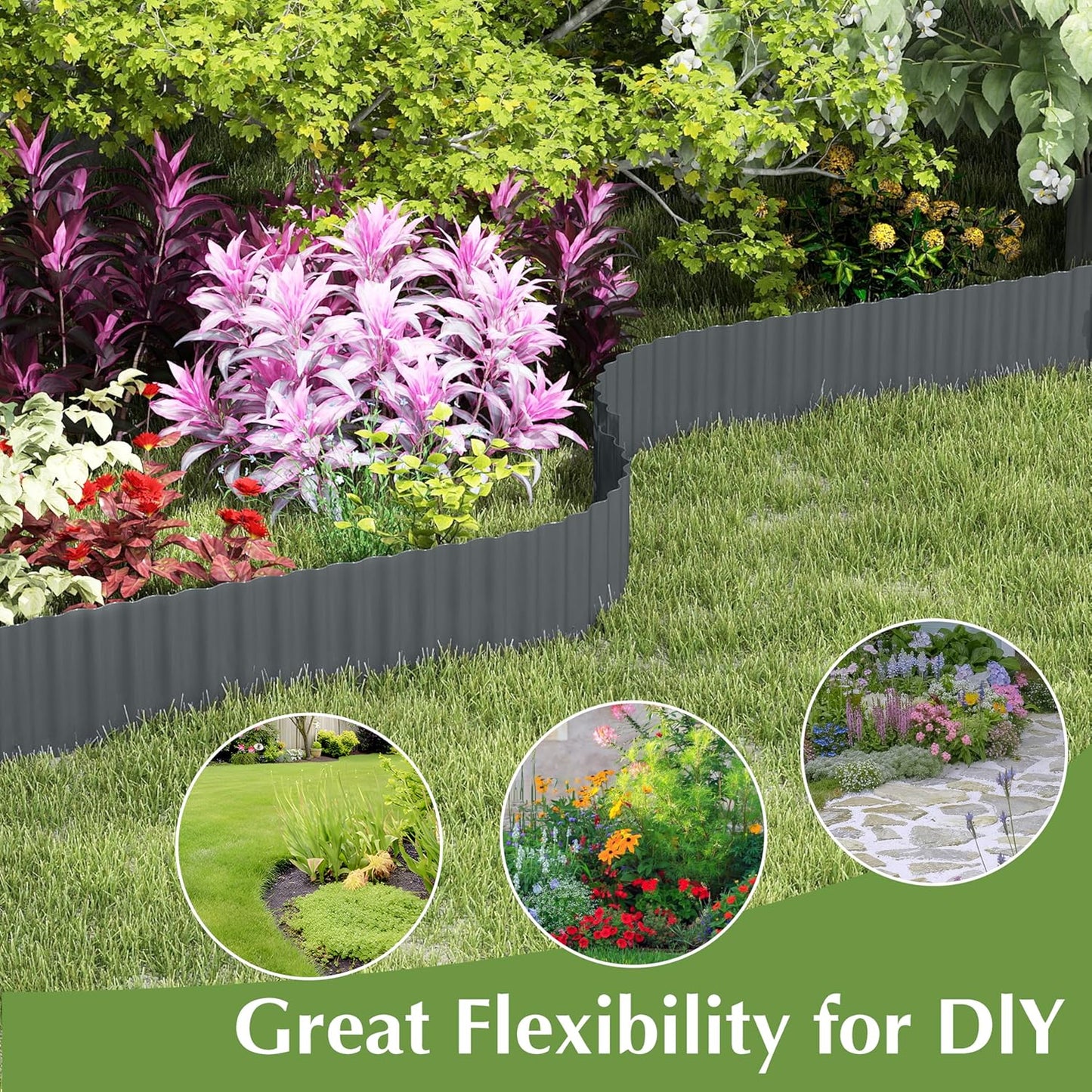 Metal Garden Edging Border, Corrugated Steel Landscaping, DIY for Lawn (Black, 10 Inch x 10FT)