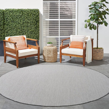 Nourison Home Courtyard Indoor/Outdoor Ivory/Charcoal 6' x Round Area Rug, Easy Cleaning, Non Shedding, Bed Room, Living Room, Dining Room, Backyard, Deck, Patio (6 Round)