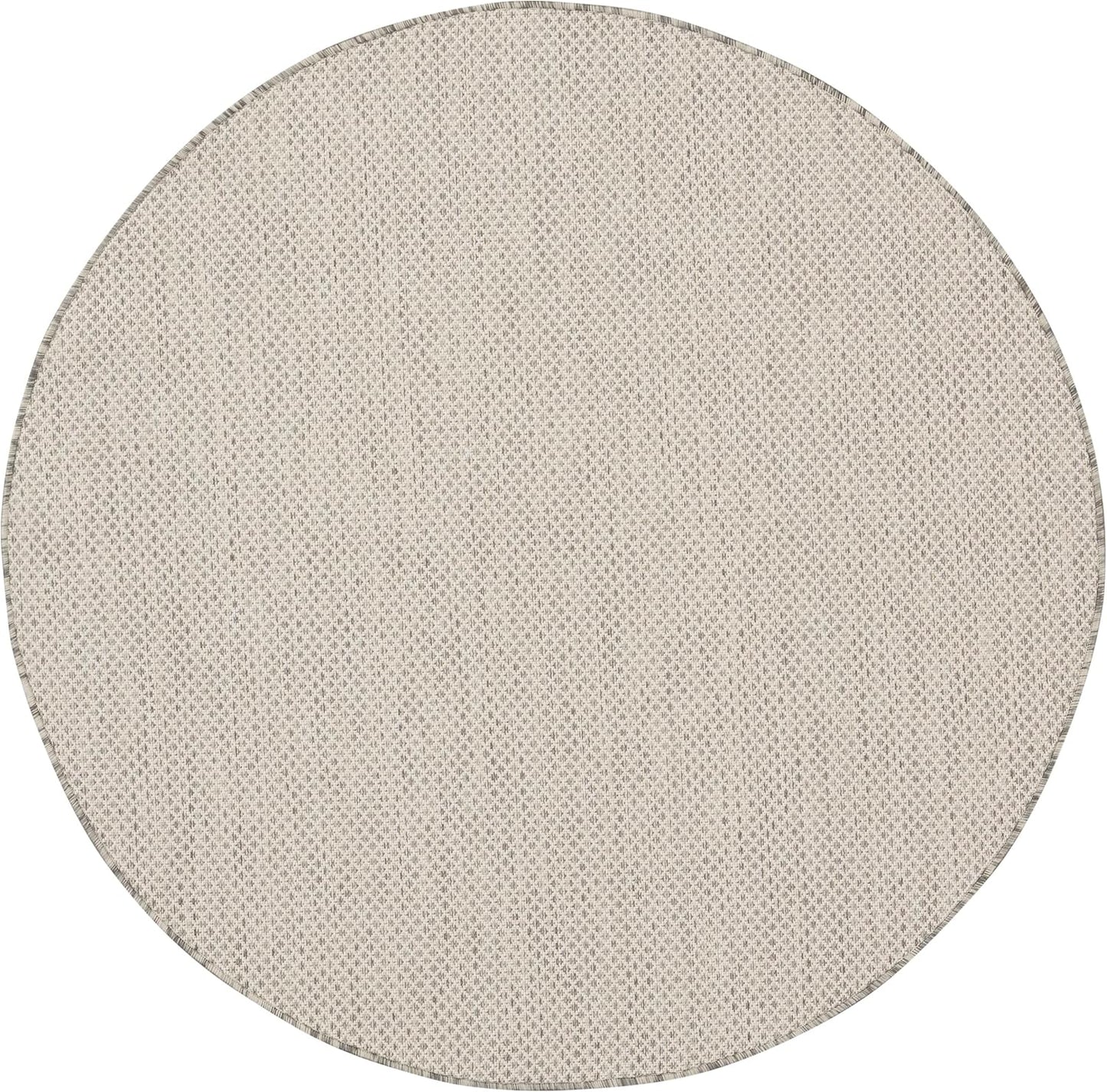 Nourison Home Courtyard Indoor/Outdoor Ivory/Silver 4' x Round Area Rug, Easy Cleaning, Non Shedding, Bed Room, Living Room, Dining Room, Backyard, Deck, Patio (4 Round)