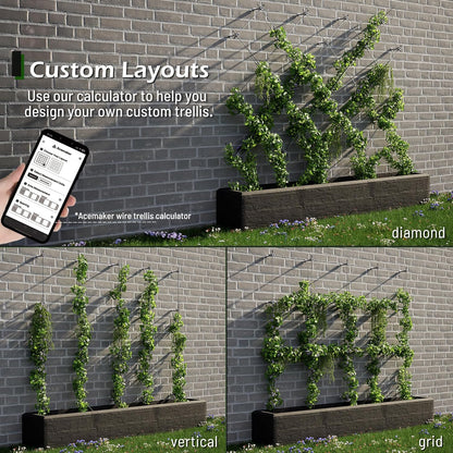 Wire Trellis for Climbing Plants Outdoor, 30-Set Wall Wire Trellis Kit with 1/8in x 150ft Stainless Steel Cable & Cutter, T316 Espalier System for Fence and Garden DIY Projects