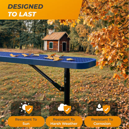 Heavy-Duty Outdoor Metal Bench, Thermoplastic-Coated, Inground, Weatherproof, Commercial-Grade for Parks, Gardens, Patios, Stores & More (6 Ft - Inground, Blue)