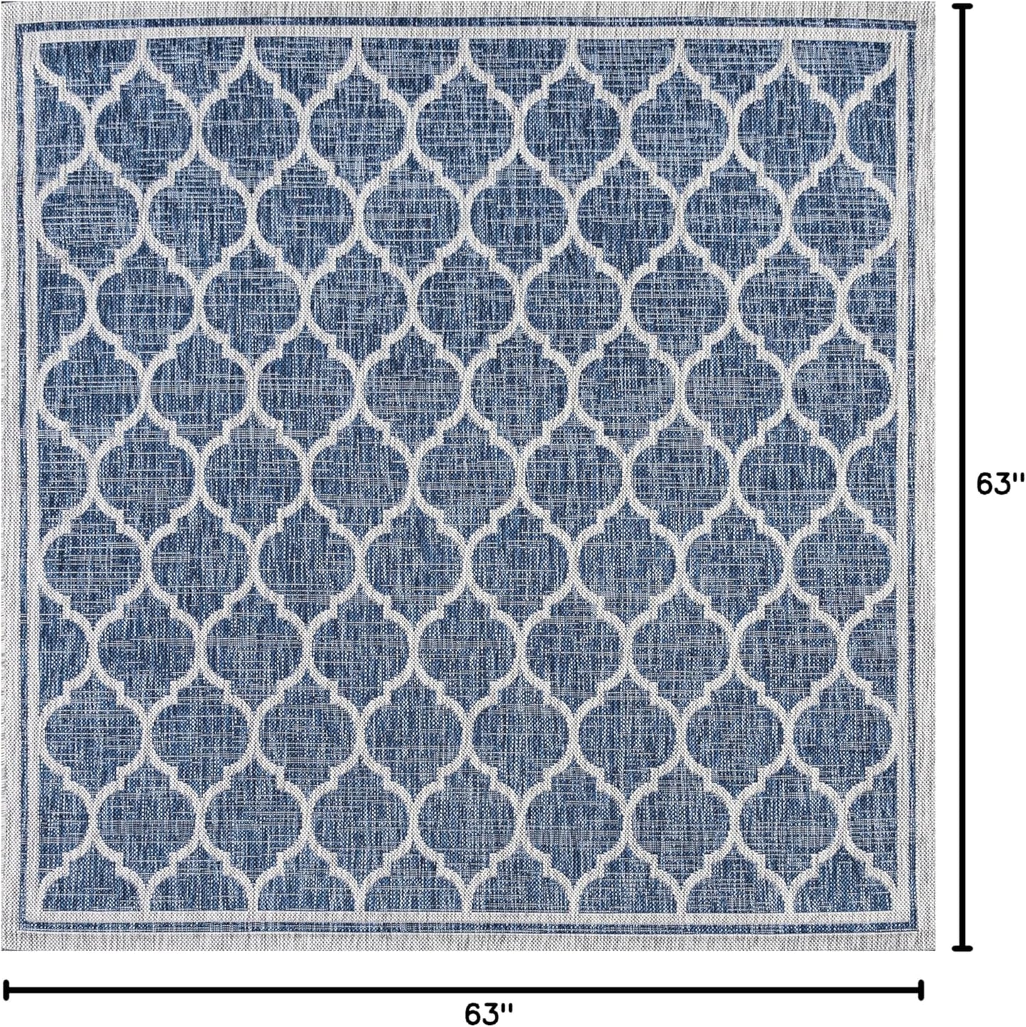Eyely BMS109D-5SQ Santa Monica Trebol Moroccan Trellis Textured Weave Indoor/Outdoor Area Rug Coastal;Bohemian, Bedroom, Backyard, Patio, Easy-Cleaning, Non-Shedding, 5' Square, Navy/Gray