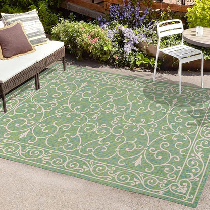 JONATHAN Y SMB106K-4 Charleston Vintage Filigree Textured Weave Indoor Outdoor Area Rug, Classic Traditional Easy-Cleaning,Bedroom,Kitchen,Backyard,Patio,Non Shedding, 4 X 6, Green/Ivory